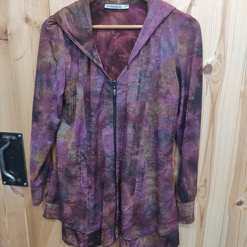 Mesmerize Distressed Abstract Zip Up Hooded Jacket USA Medium Boho Athleisure